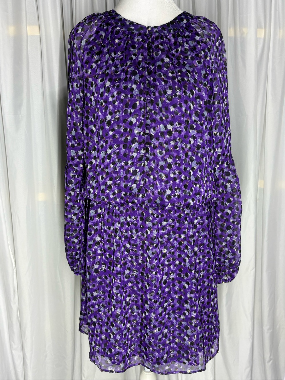 White House Black Market Long Sleeve Smocked Waist Blouson Dress Purple Size M